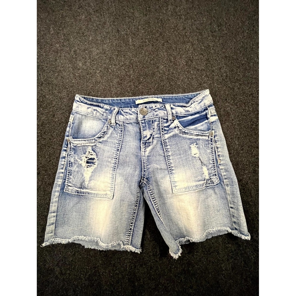 Y2K Vanilla Star‎ Denim Shorts Womens 7 Blue Cotton Stretch Distressed Raw Hem